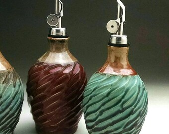 Olive Oil Cruet..."Ready to Ship" Aqua / Shino & Red / Shino