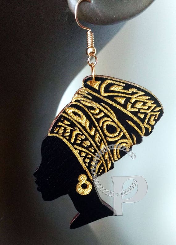 Download African woman Queen head wrap silhouette wooden engraved