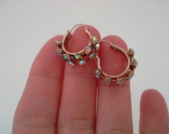 Vintage Hoops, Small Rhinestone Hoops, Petite Hoop Earrings, Small Hoop Earrings, Rhinestone Earrings, AB Hoops, Huggie Hoop Earrings