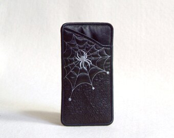 Embroidered black case for eyeglasses or phone Spider , gift for her or him