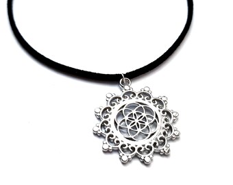 Seed of Life Choker Mandala Choker Seed of Life Necklace Black Choker Boho Choker Sacred Geometry Jewelry Spiritual Gifts Suede Choker