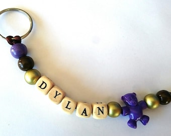 Keychain personalized purple golden brown
