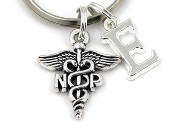 NP Key Ring, Personalized NP Keychain, Nurse Practitioner Keyring, Initial Keychain, NP Caduceus Gift, Graduation Class Gift, Ceremony Gift