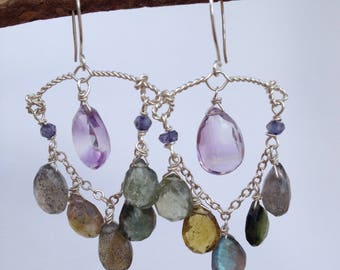 Amythyst and sapphire chandelier earrings