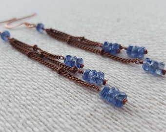 Kyanite Dangle Earrings, Kyanite Earrings, Copper Earrings, Gemstone Earrings, Gift for Her