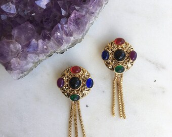 Vintage Statement Earrings / 80s Earrings / 80's Gold Drop Earrings