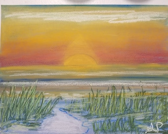 Pastel Original Depiction of a Sunrise on a Beach