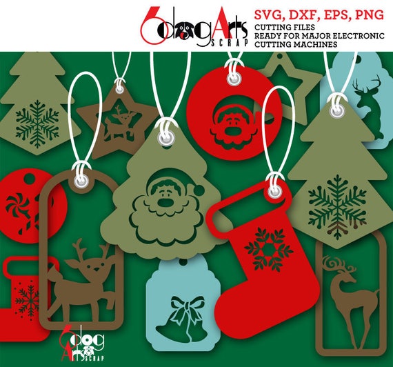 14 Christmas Tags Digital Cut Files SVG DXF Vector Cuttable