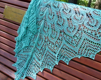 Turquoise Silk Lace Shawl. Knitted Shawl. Hand Knitting. Knit shawl. Hand knit shawl. Boho shawl. Knitting shawl. Lace wrap. Wedding shawl
