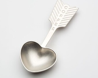 beehive heart coffee scoop - hand cast zinc spoon, tablespoon, cupid, arrow
