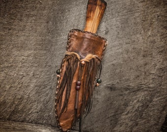 Hand Forged Frontier Knife with handstitched rawhide sheath