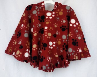 Car Seat Poncho | Toddler | Fleece | Ready Made | Car Seat Coat | Red Paw Print | Hooded Poncho | Boy Poncho | Baby Poncho | Child Poncho