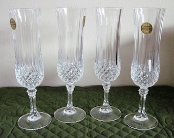4 Vintage CRIS D'ARQUES / DURAND Crystal Champagne Toasting Flutes Longchamp Pattern