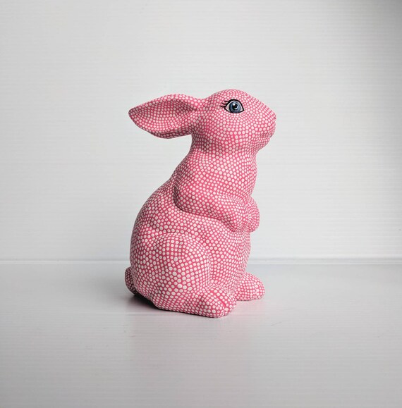 Bunny neon pink and white bunny Easter rabbit bunny figurine