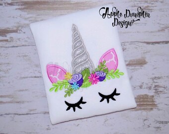 Unicorn Face, Applique Design, Machine Embroidery Design, Rainbow, Girl Applique, Floral Embroidery, 4x4, 5x5, 5x7, 6x10 #EM107