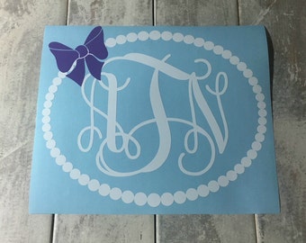 Monogram Car Decal Bow Monogram Girl Car Decal Bow Car Decal Monogram Pearl Car Decal For Girls Monogram Car Vinyl Bow Car Vinyl Decal