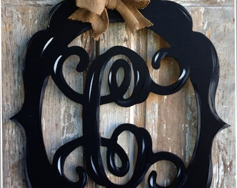 Monogram, Door Decor, Vintage Modern, Distressed, Burlap, Trendy, Monogram Door Decor, Letter, Initial, Hand Painted