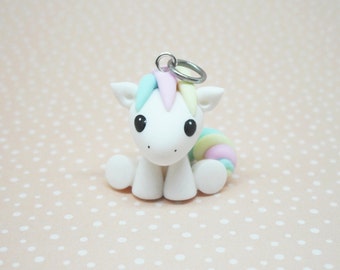 Marshmallow pony horse polymer clay charm - stitch marker - necklace