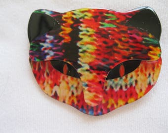 BacchusThe Cat Head Pin By French Designer Lea Stein