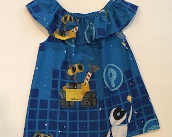 Girls size 10 upcycled wall-e and eve off the shoulder shirt - disney top - repurposed - eco friendly - disney bound -