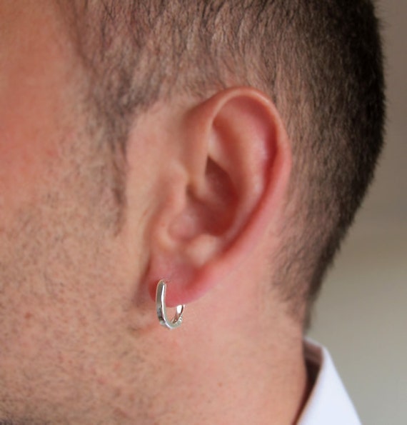 Mens Hoop Earring. Sterling Silver Large Earring for Men. Male