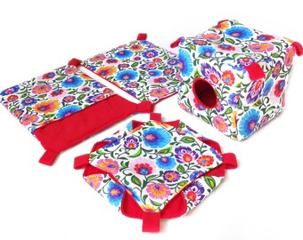 Rat hammock set - 4 large hammocks: cube, honeycomb, pocket, rectangle. Rat hammocks, hammocks for rodents, pet rat accessories.