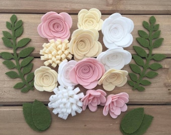 Handmade Wool Felt Flowers, Pastel Colors