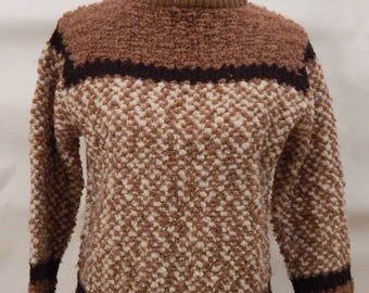 Vintage Jack Winter Women's Wool Sweater in Boucle Brown with Chocolate Stripes