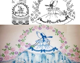 Southern Belle - Crinoline Lady pillowcase crochet embroidery pattern AB7372