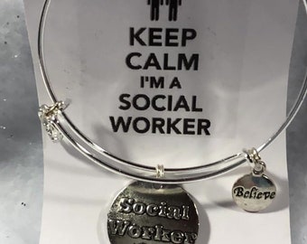 Social Worker Theme Wired Bangle Charm Bracelets Free Shipping