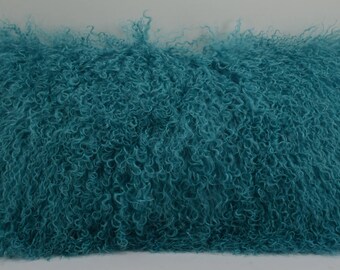 Mongolian Lamb fur Turquoise Pillow tibet tibetan new made in usa authentic genuine real cushion insert included