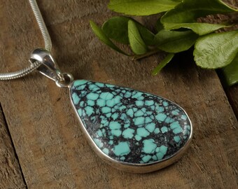 4.1cm TURQUOISE & STERLING SILVER Pendant - Turquoise Pendant, Natural Turquoise Necklace, Turquoise Jewelry, Turquoise Stone Pendant J1087