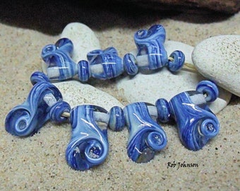 Waves, Artisan Lampwork Glass Beads, SRA, UK