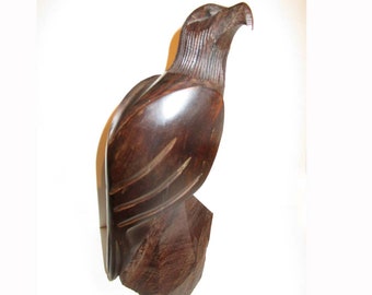 Hawk Hardwood Wood Sclupture Hand Carved Bird