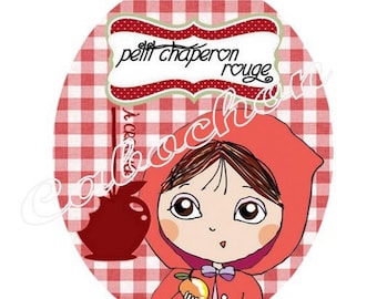 1 cabochon 30mm x 40mm glass Red Riding Hood, Wolf, fairy tale