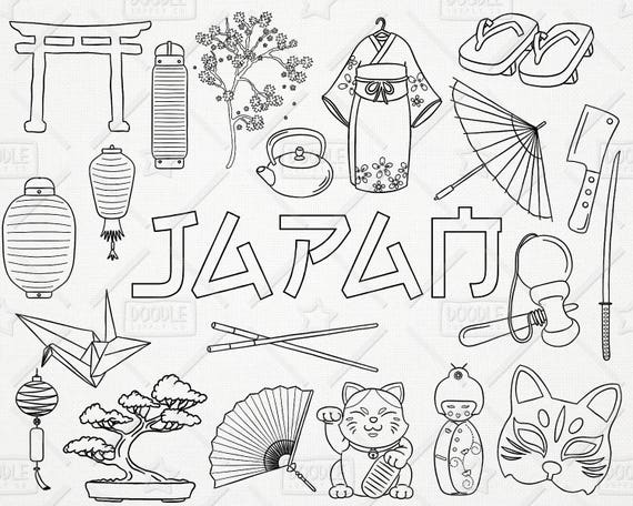 Doodle Japan Clipart Vector Pack Japanese Doodles Asia