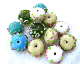 12 Handmade Rondelle Lampwork Glass Beads 18 x 11mm (B280g)