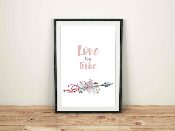My Tribe Print, Flowers Print, Arrow Wall Decor, Boho Chic Wall Art, My Tribe, Watercolor Flowers, Bohemian Style, Digital Print, Love Art