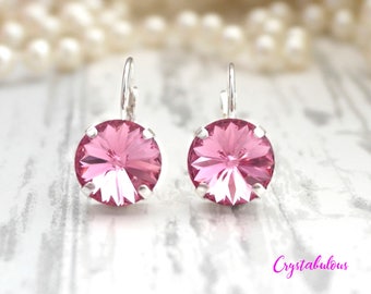 Pink Earrings, Crystal Earrings, Swarovski Earrings, Dangle Earrings, Drop Earrings, Bridal Earrings, Bridesmaid Earrings, Gift for her.