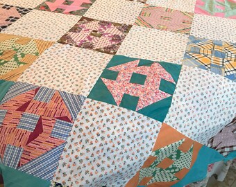 Vintage 1920s 1930s Cotton Quilt Top