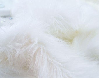 White faux fur 2" pile, white fur fabric craft squares, fursuit fur, fake fur, cosplay fur, long pile faux fur, white shag fur, white fur