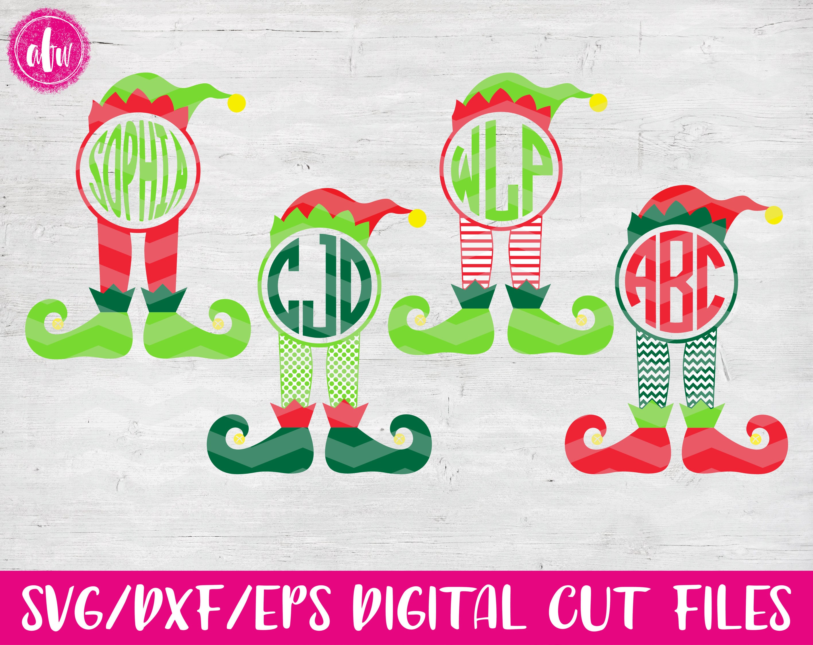 Download Christmas Monogram Elf Legs Bundle, SVG, DXF, EPS, Vinyl ...