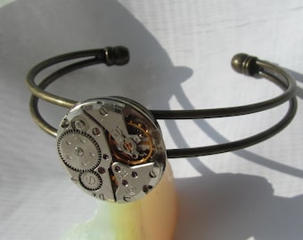Steampunk Cosplay adjustable Watch Bracelet vintage watch movement Burning Man Industrial chic jewelry Birthday Gift idea for Her