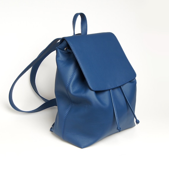 Blue eco leather backpack vegan leather backpack purse women