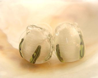 Ivory Roses Handmade Lampwork Bead Pair