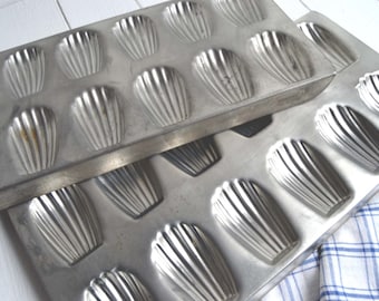 Pair of Vintage Madeleine Pans French Kitchen Metal Aluminium Cake Molds Madeleine Tins