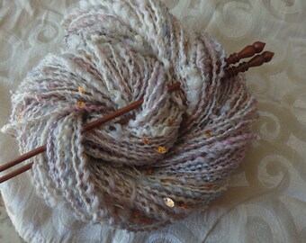 Opal Mist handspun art yarn with sequins and locks, 105 yards