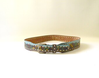 Vintage Hand Painted Leather Belt