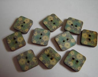 BUTTONS 10 wood flowers 15 mm