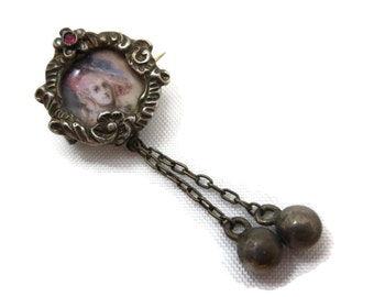 Victorian Portrait Brooch - Seed Pearls, Diminutive Tiny, 1800s